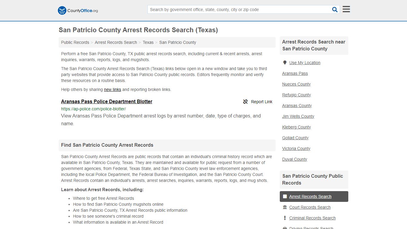 San Patricio County Arrest Records Search (Texas) - County Office